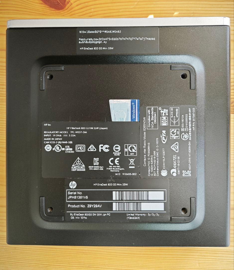 ミニPC HP EliteDesk 800 G3 i3/Ddr4 8GB/Ssd120
