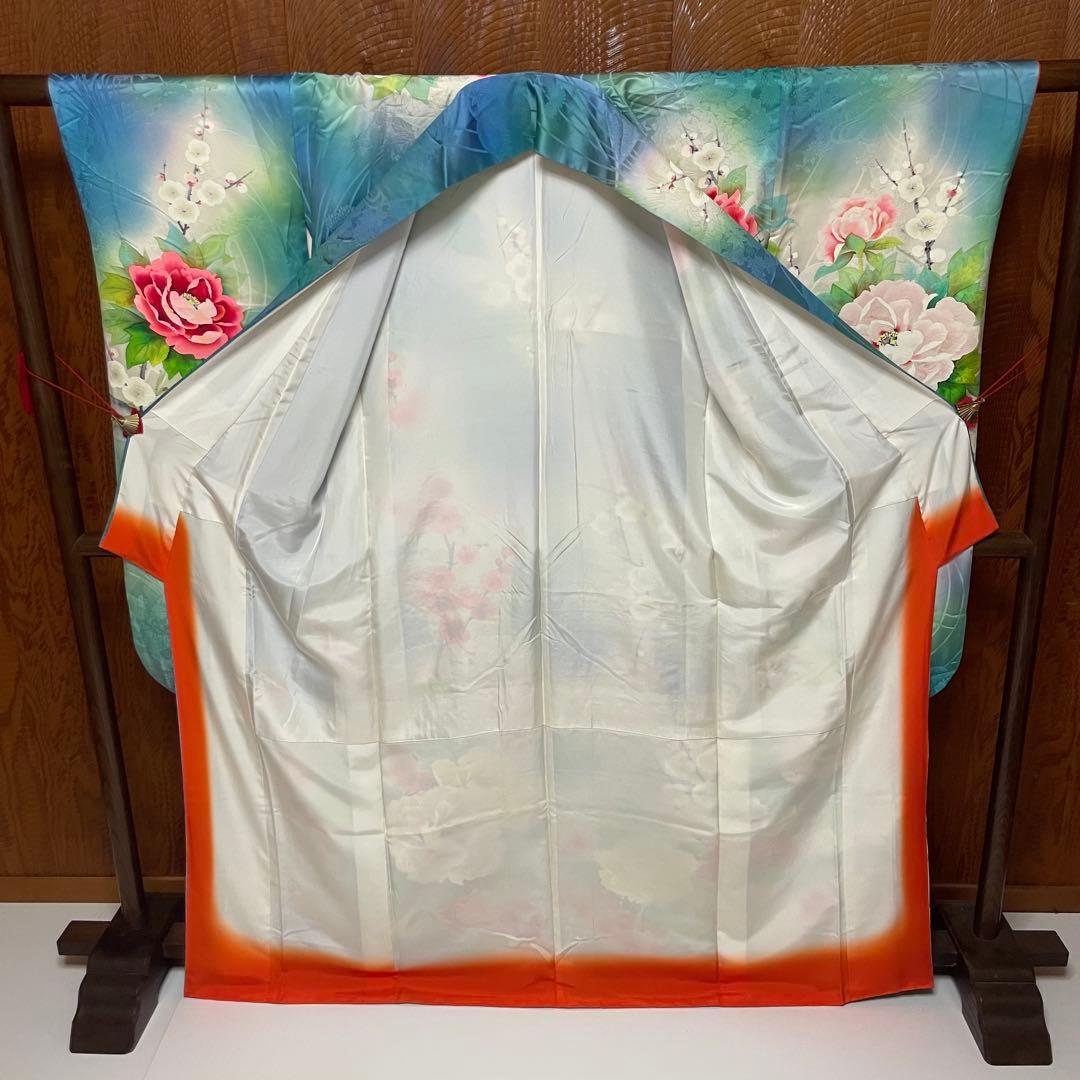 振り袖 大柄 牡丹 梅文様 正絹 トールサイズ 裄67 v002
