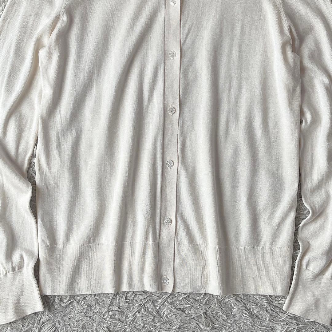 【美品】セオリーリュクス クルーネックニットカーディシルク系ニット アイボリー