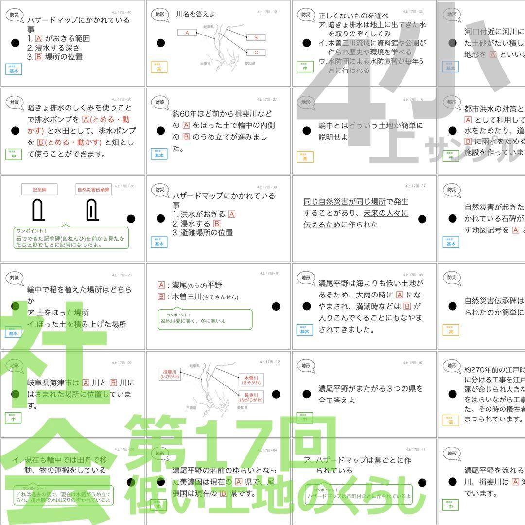 中学受験 暗記カード【4年上ハーフセット 社会11-19回】組テ対策 予シリ