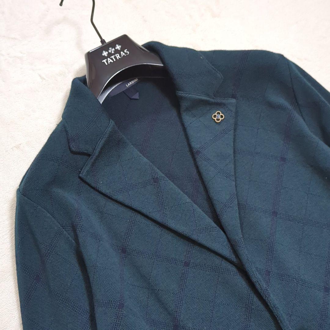 LARDINI 希少XL ブートニエール ニットテーラードジャケット グリーン系