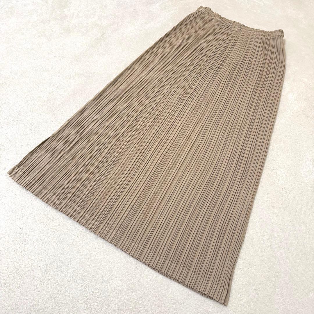 極美品✨PLEATS PLEASE Xサイズ プリーツ　ベージュ　ロングスカート