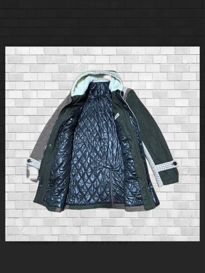 【美品】ハリスツイード クレイジー柄 ダッフルコート XL