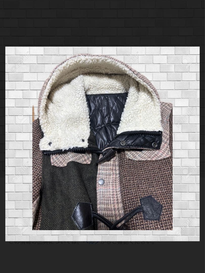 【美品】ハリスツイード クレイジー柄 ダッフルコート XL