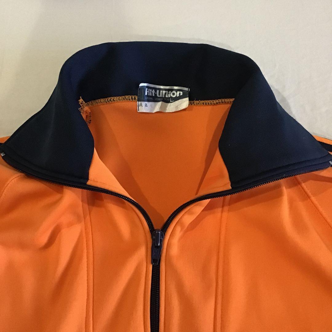 70s 80s ヒットユニオン トラックジャケット ジャージ 橙 紺 L 三本線