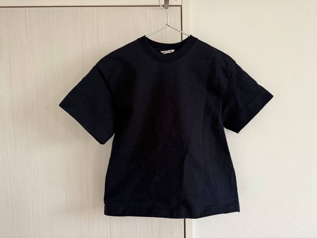 AURALEE スタンドアップTシャツ ブラック