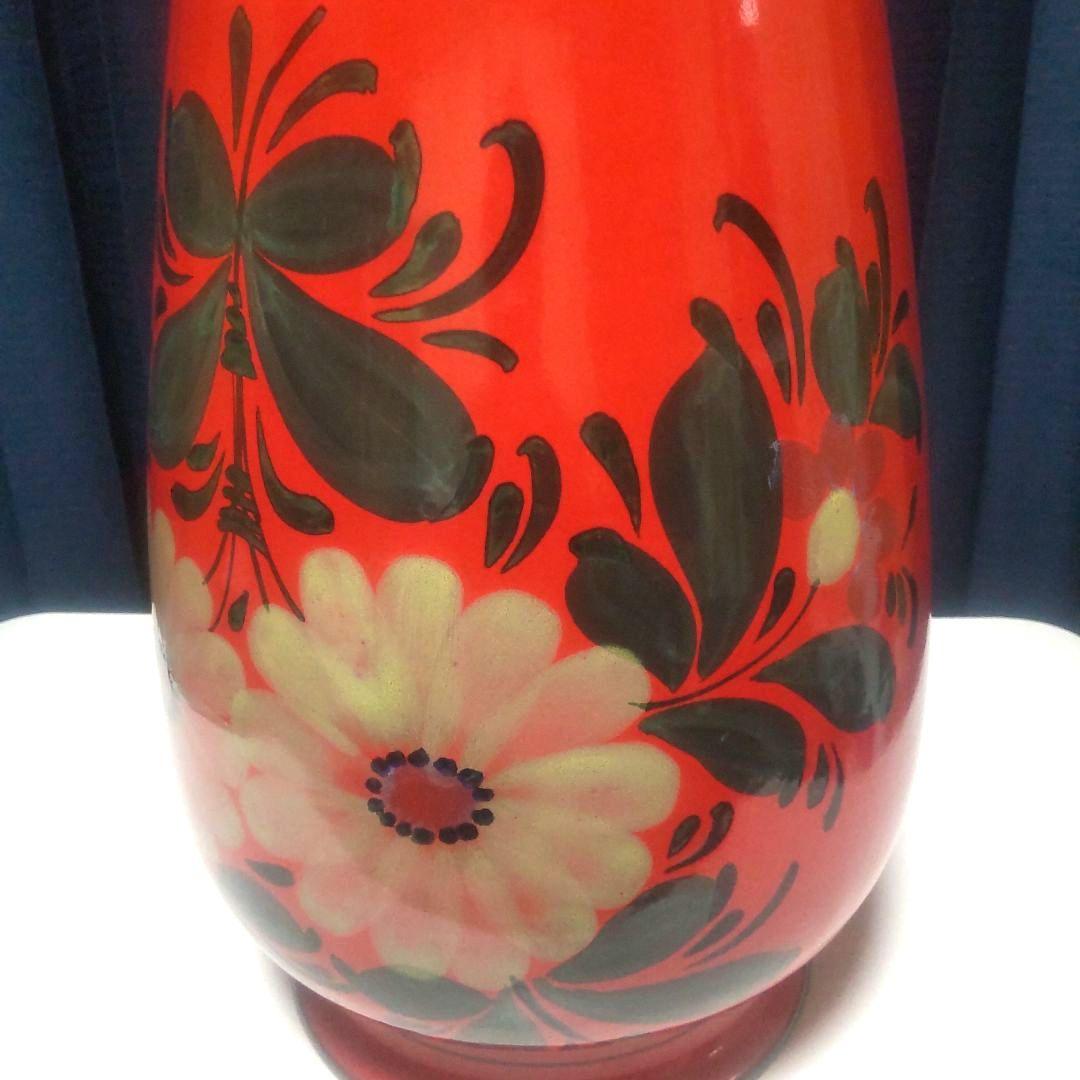 美品 イタリア製 陶器 傘立て　イタリア製　レッド 花模様 ヒマワリ
