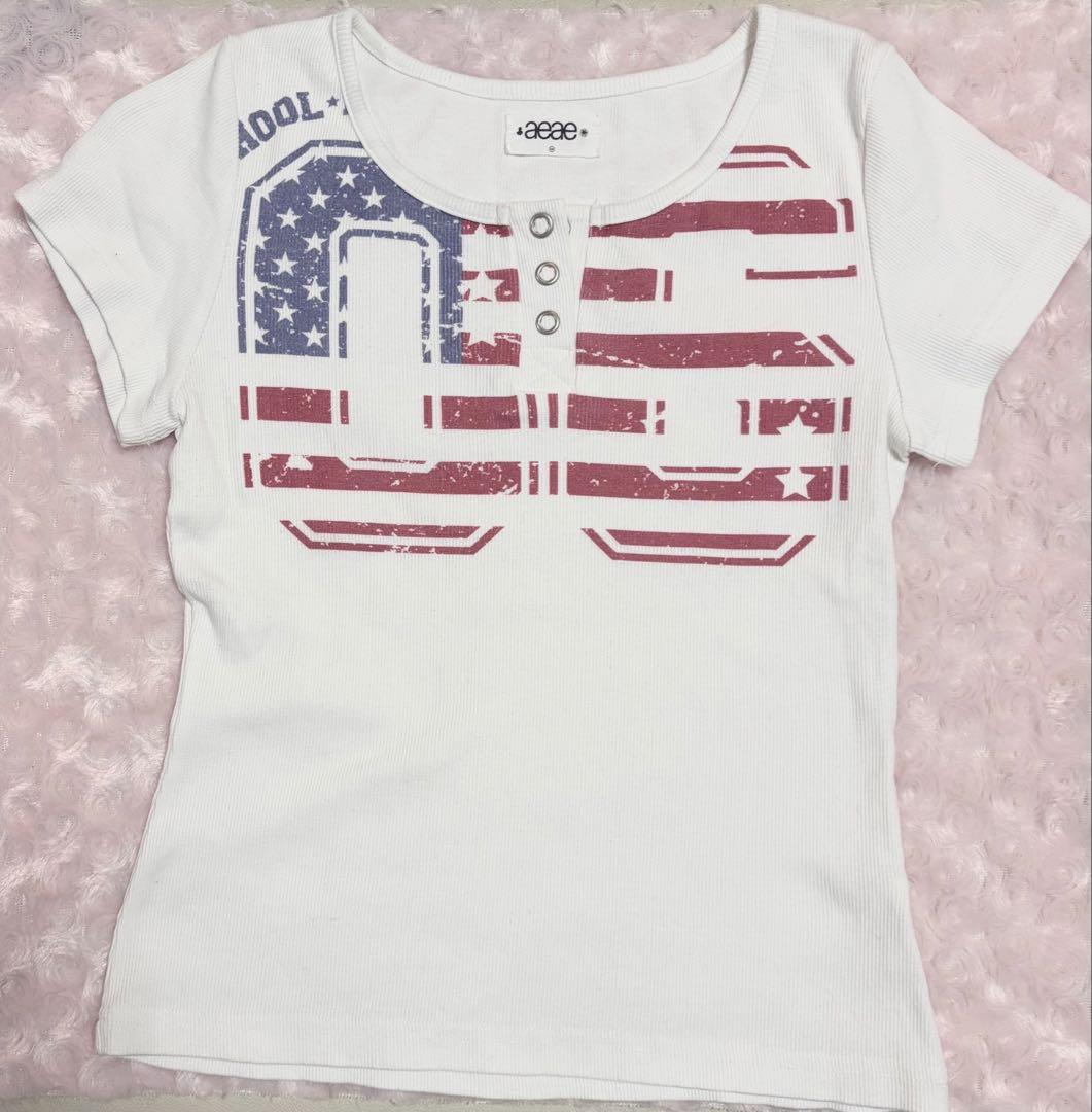トップス aeae USA BANNER HENLY NECK TEE