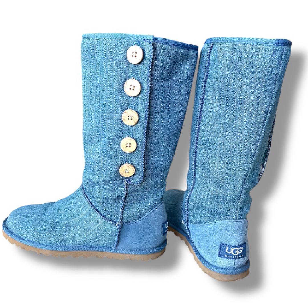 極美品✨UGG アグ ウォッシュドデニム ボタンブーツ ロング 24.0