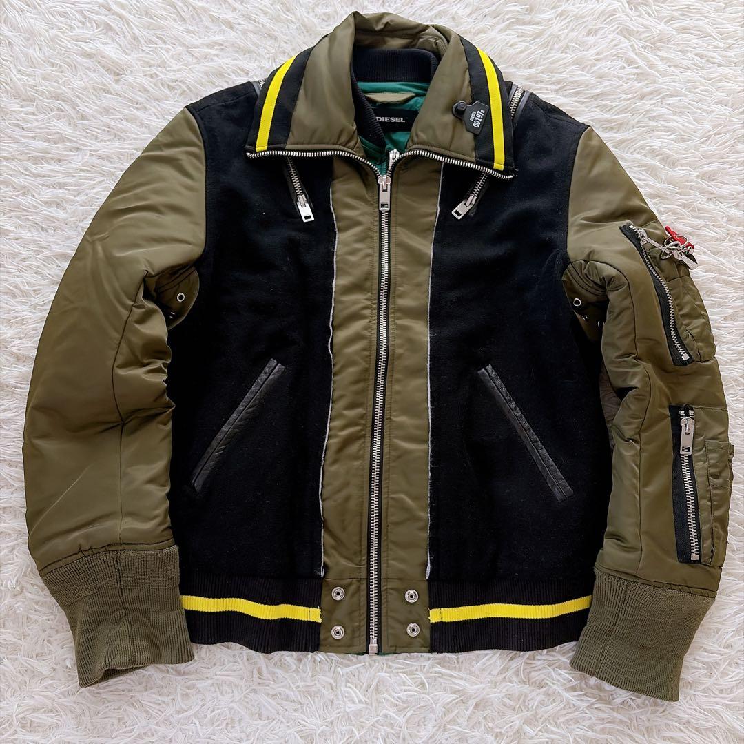 美品　ディーゼル　MA-1 スタジャン　キルティング　ロゴジップ　異素材
