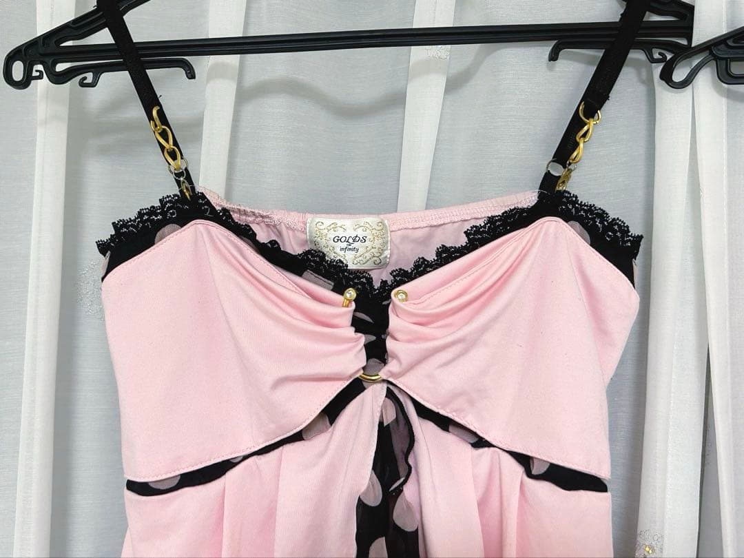 GOLDS♡初期デザイン♡ドット柄キャミトップス♡2点セット♡ピンク×ブラック