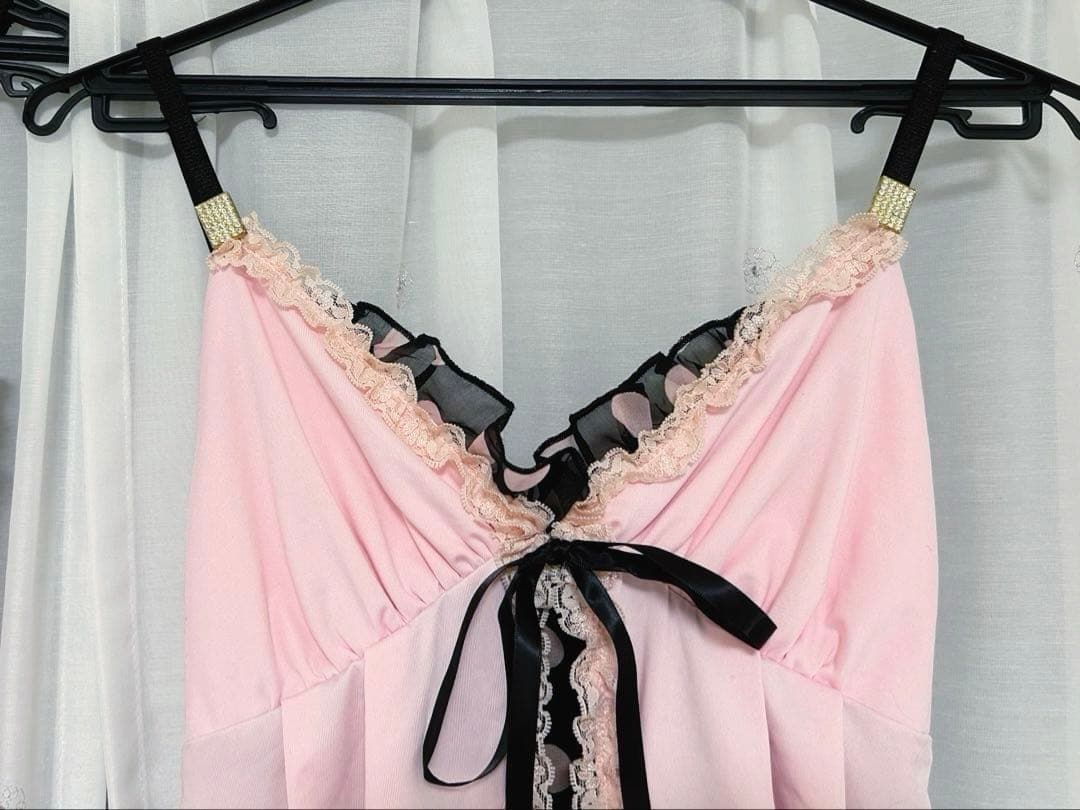 GOLDS♡初期デザイン♡ドット柄キャミトップス♡2点セット♡ピンク×ブラック