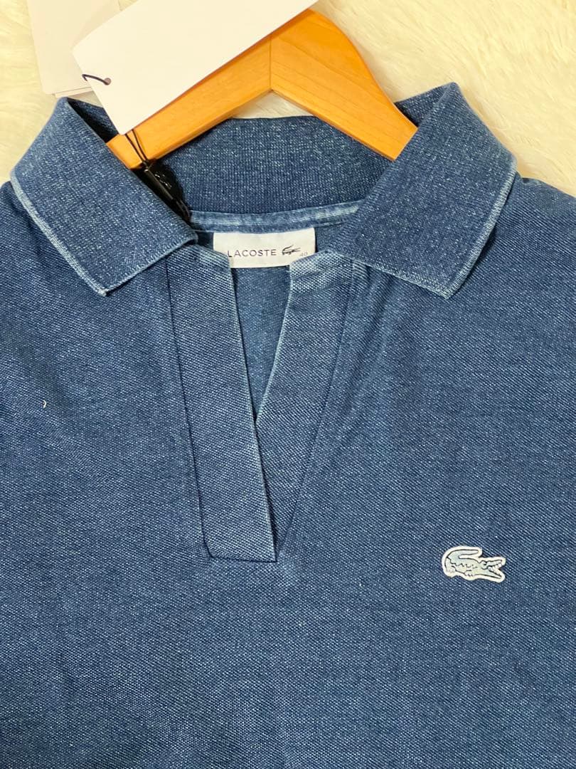 新品ラコステ　インディゴスキッパーネックポロシャツ　XL