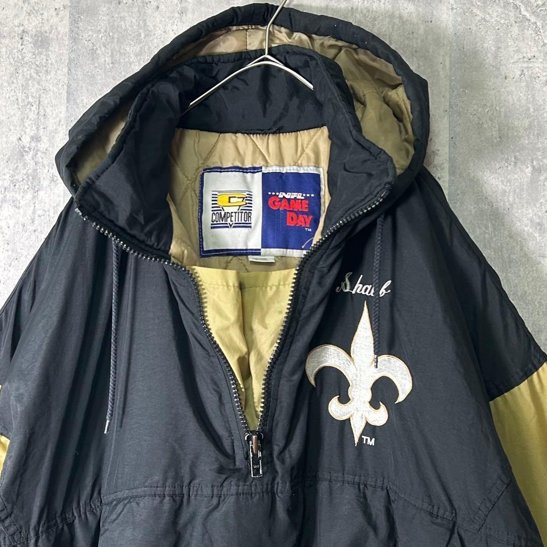 90s NFL セインツ ナイロン アノラック パーカー 中綿 スタジャン 刺繍