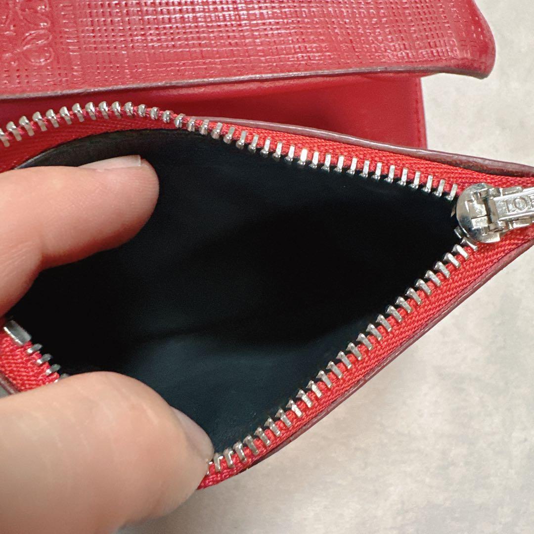 LOEWE ロエベ リネン アナグラム ３つ折り財布 レザー 赤 ウォレット