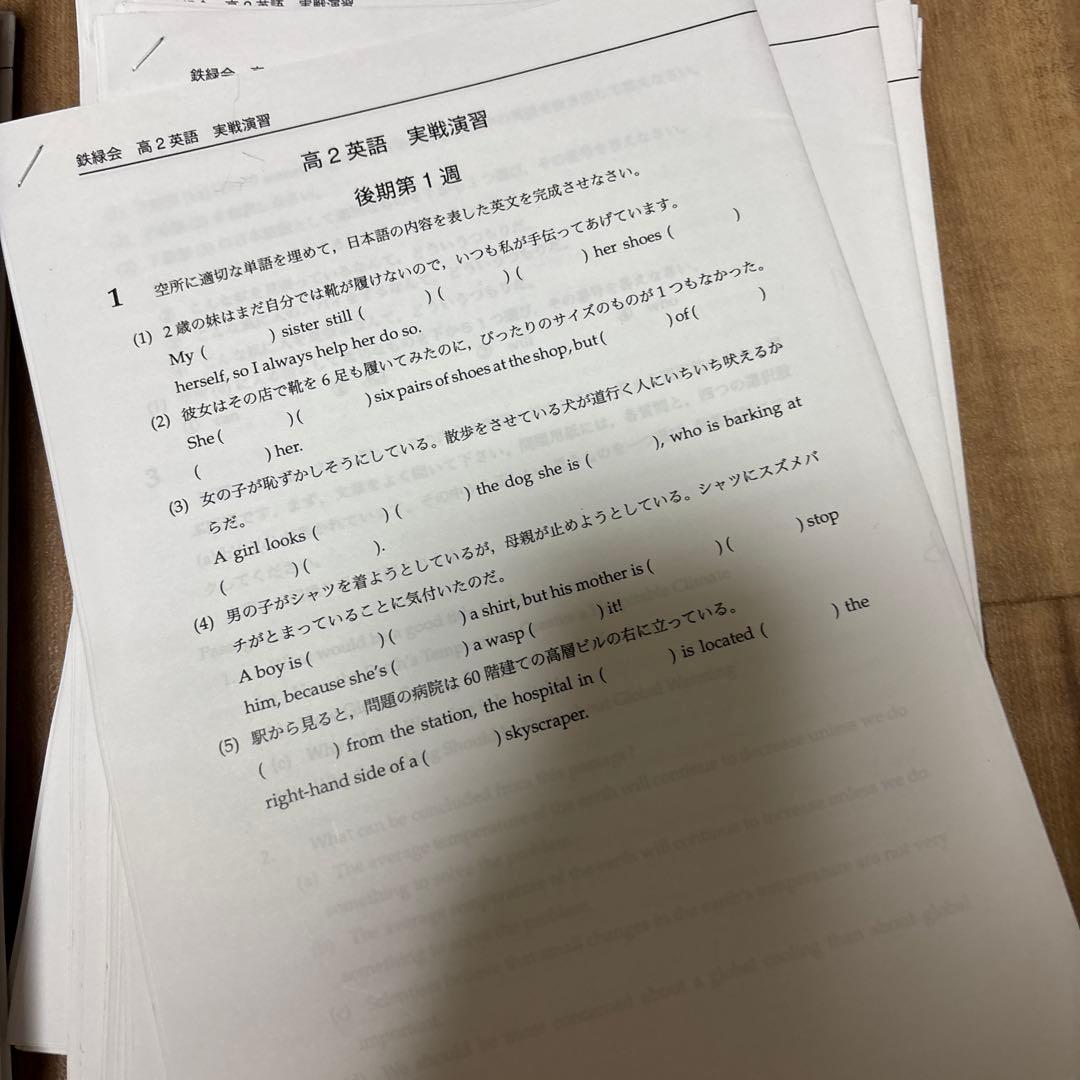 高2　英語　鉄緑会　実戦講座　確シリ　英文法　授業プリント