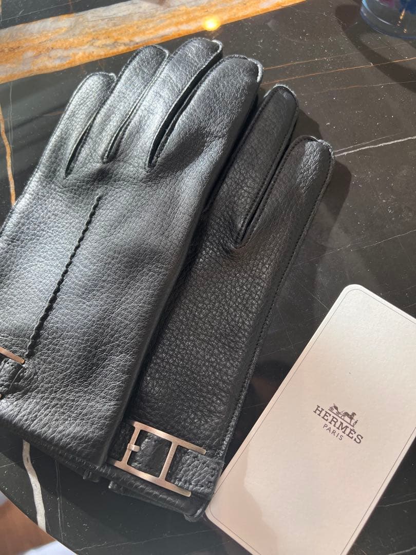 HERMES エルメス　手袋　グローブ　メンズ　ディアスキン　黒