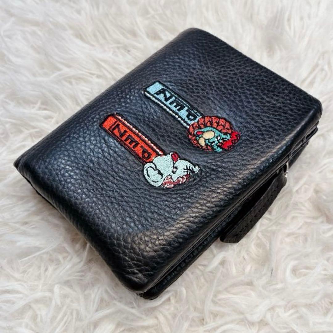 【美品】ear PAPILLONNER×PEZ 刺繍　二つ折り財布 黒