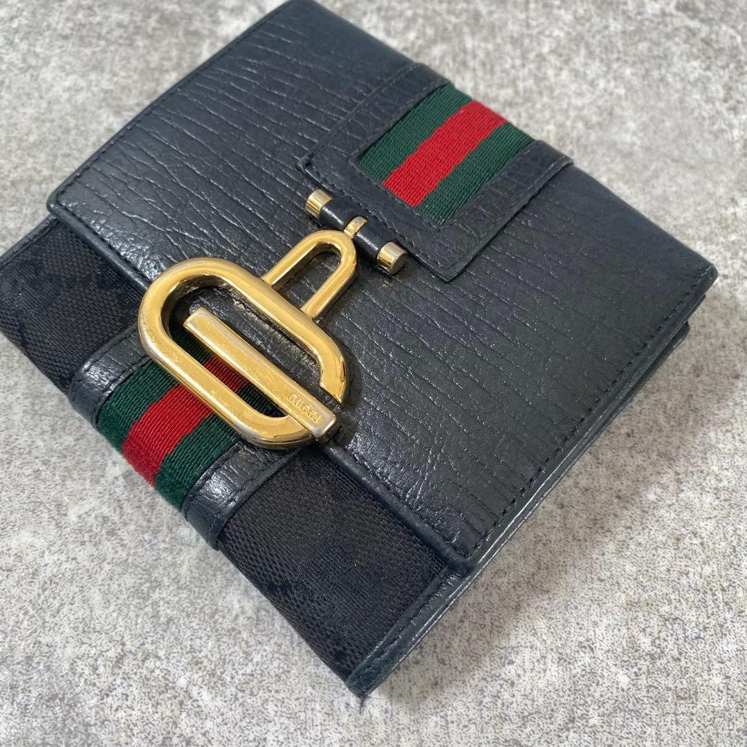 極美品　GUCCI グッチ シェリーライン GGロゴ 金具 レザー 二つ折り財布