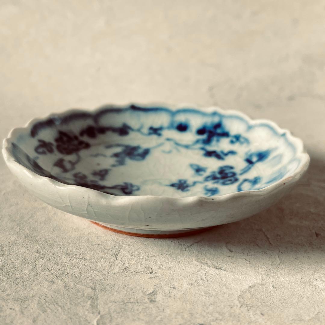 【新品未使用】イムサエム 染付 鳥紋輪花小皿　入手困難