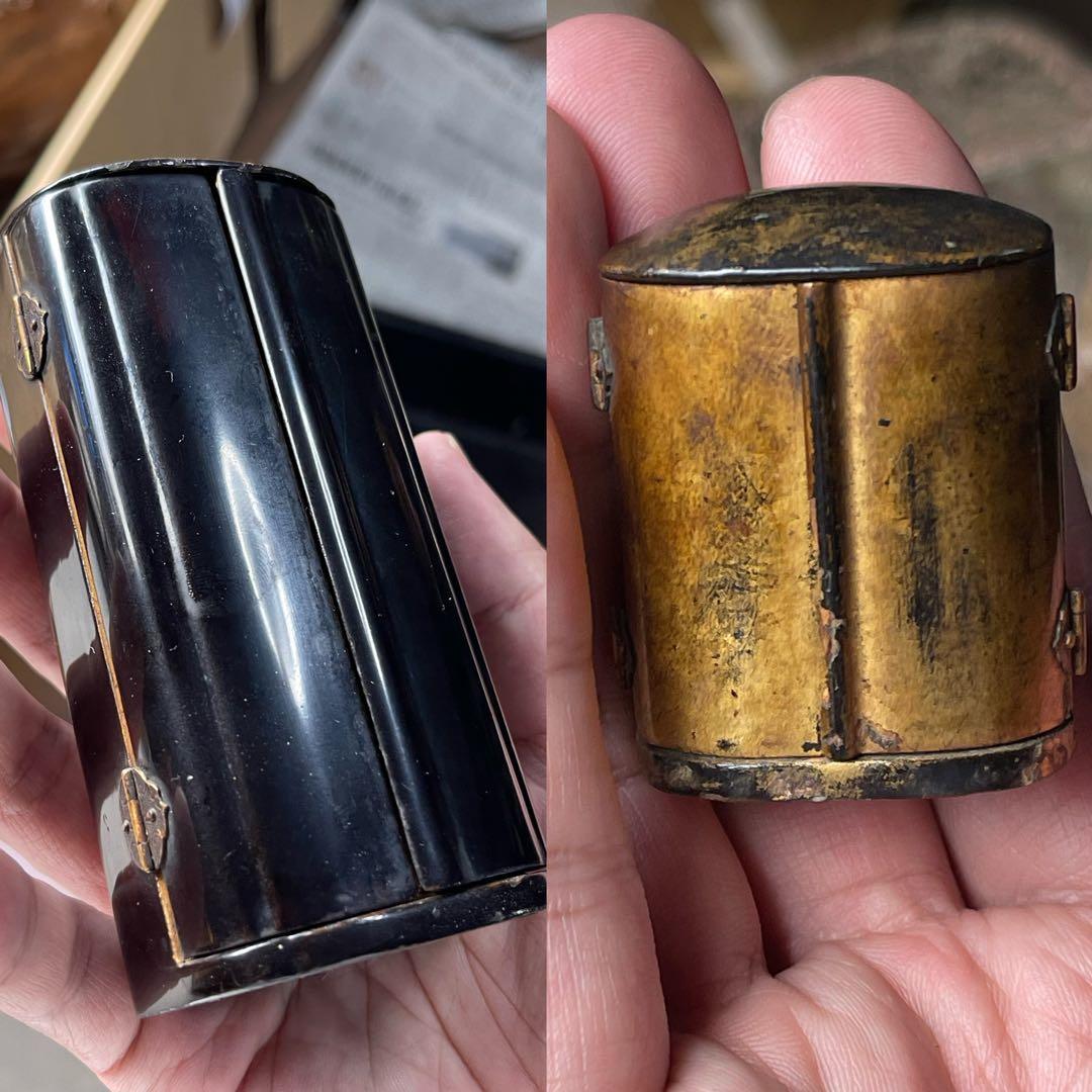 木製の工芸置物 2点セット エン筒形