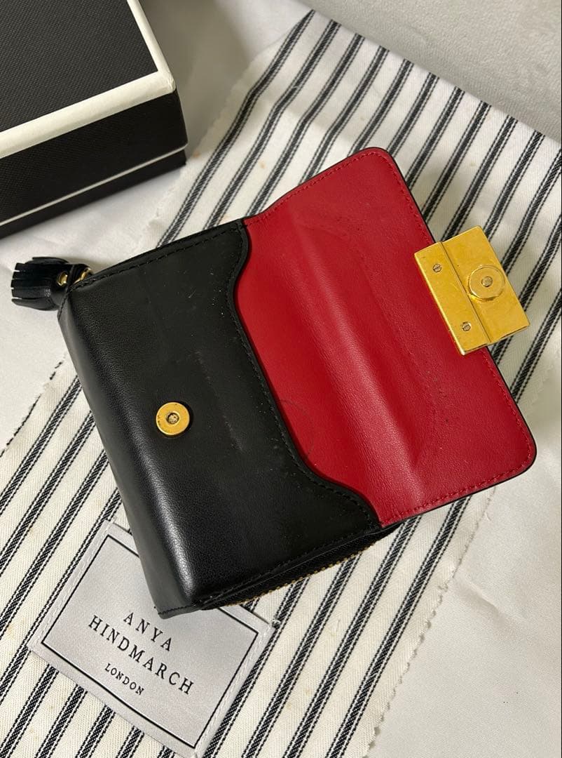 アニヤハインドマーチ ミニ財布　黒✖️赤 二つ折り財布
