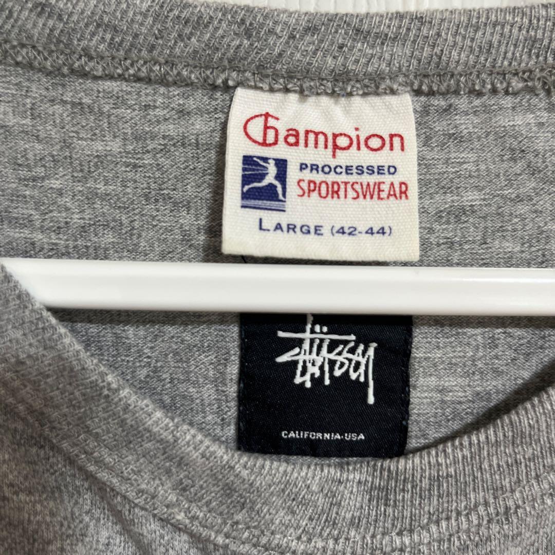 値下げ中StussyとChampionのコラボ　グレー Tシャツ 完全未使用