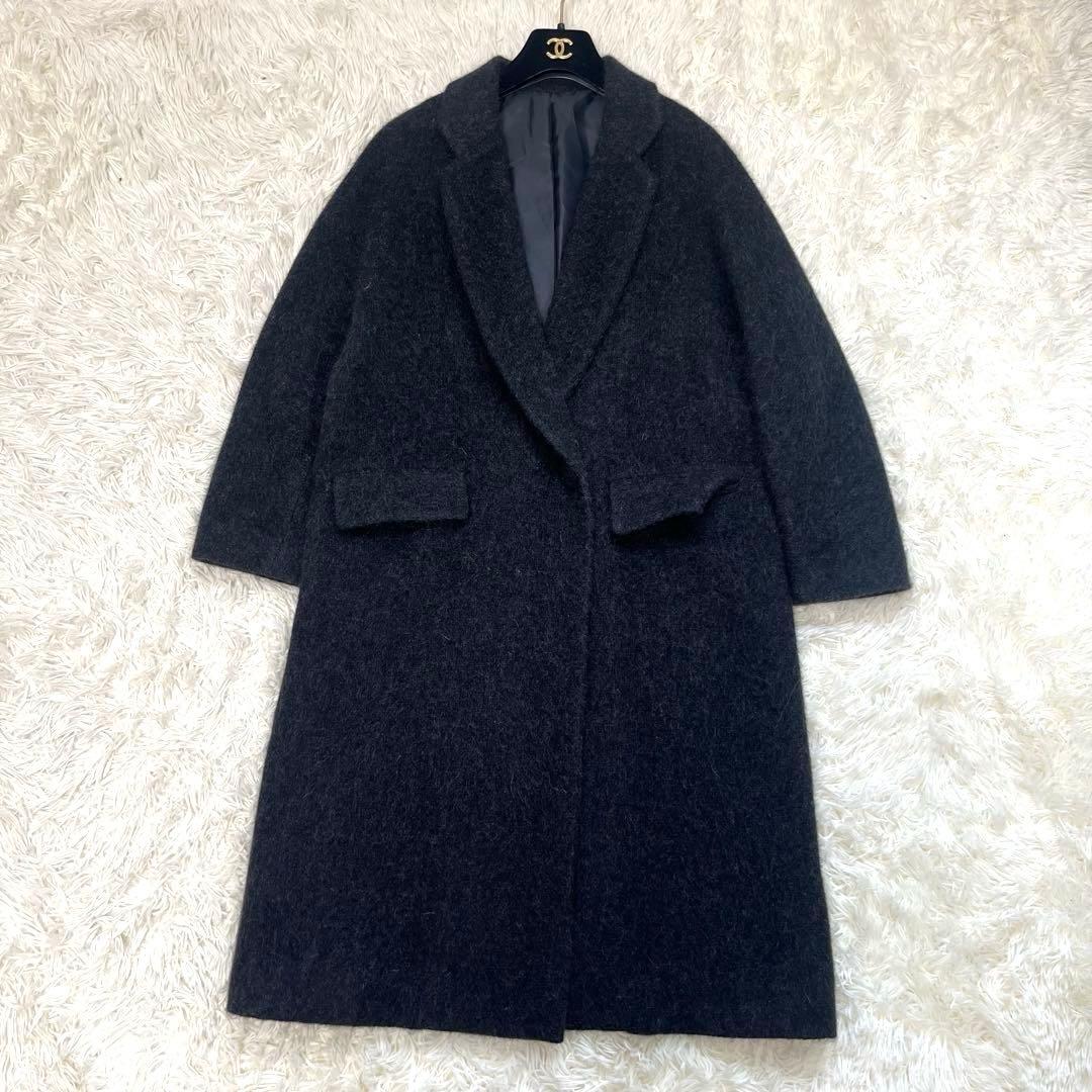 洋服屋　チェスターコート　ロングコート　アンゴラ混　フランス製レース　L