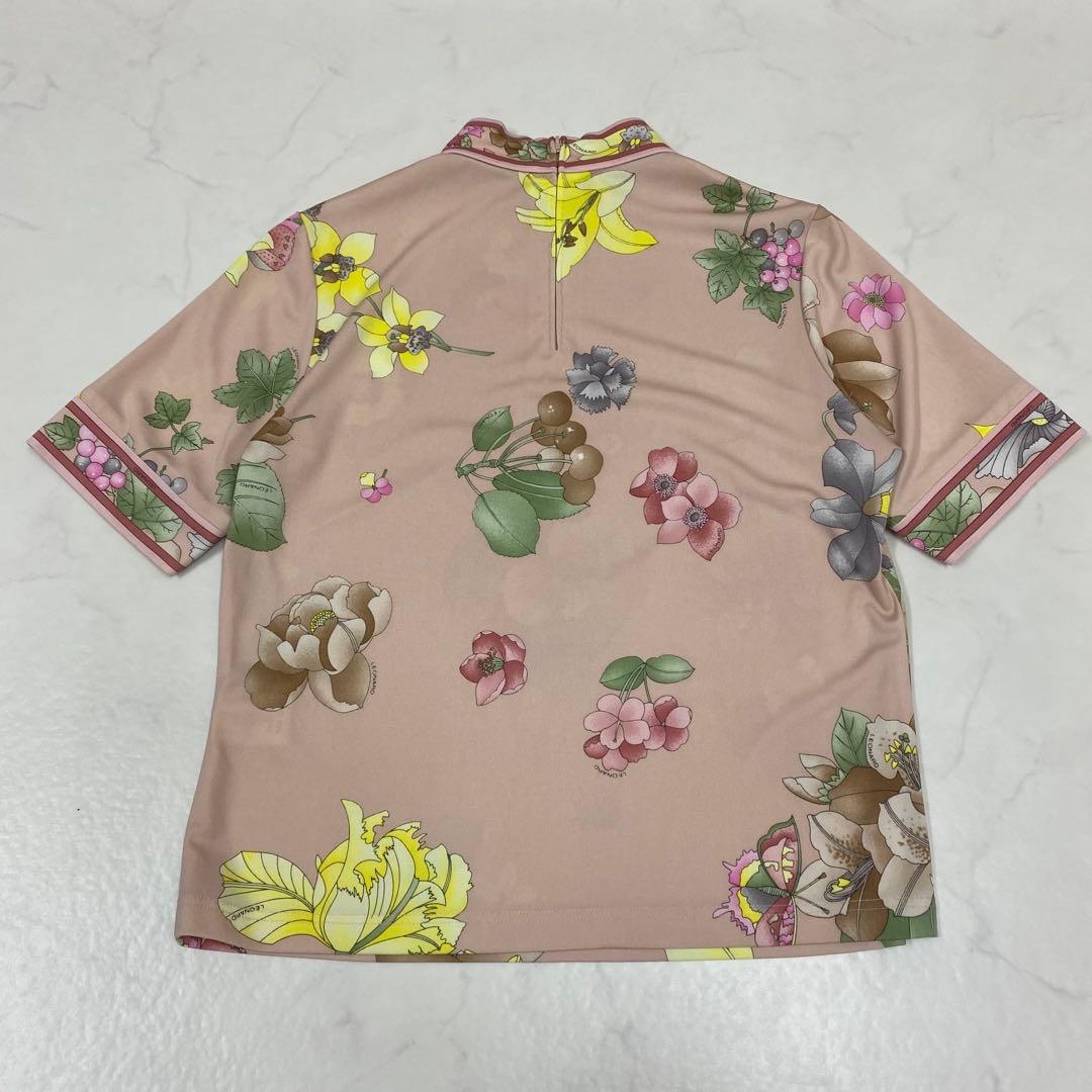 美品★LEONARD レオナール 半袖カットソー カンカン素材 花柄 LL