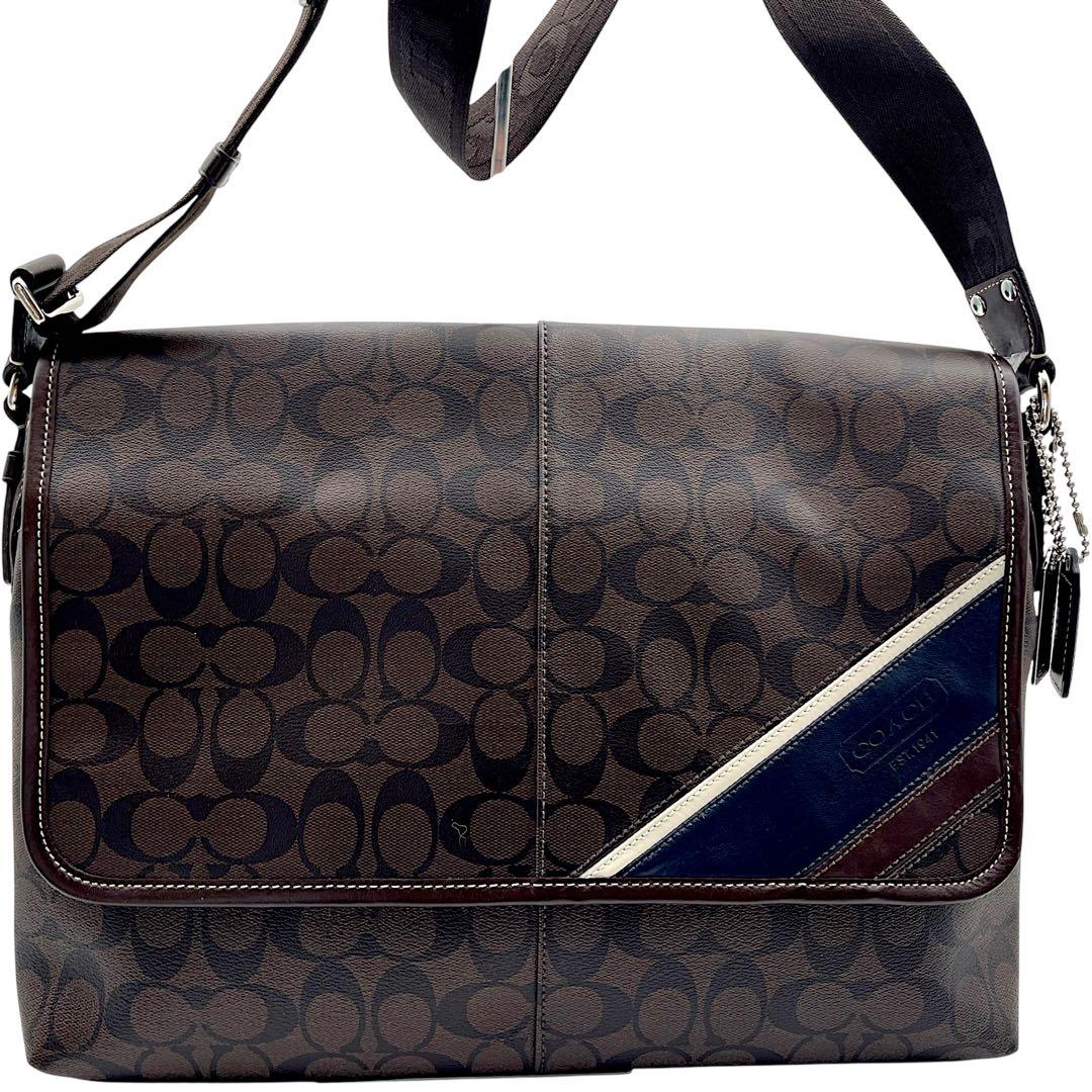 【美品】COACH コーチ　メッセンジャーバッグ　PVC　ブラウン　A4　大容量