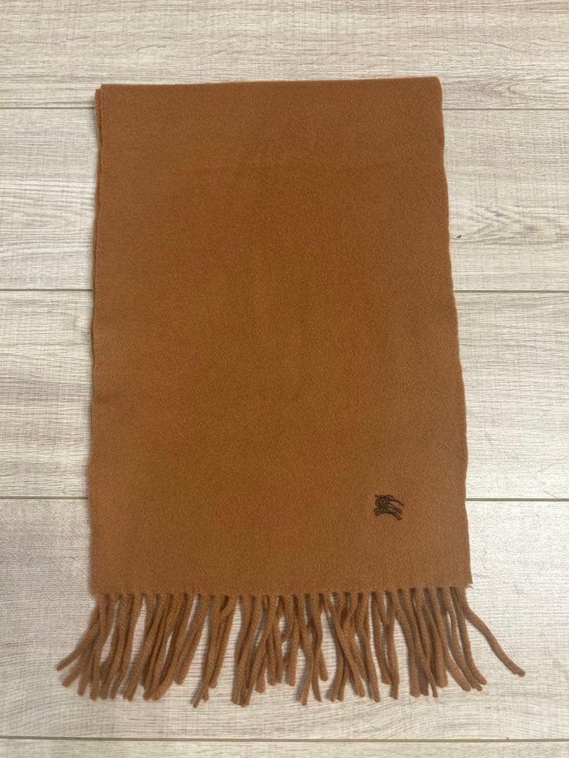 バーバリーロンドン　カシミヤ100% マフラー キャメル　無地　ホースロゴ刺繍