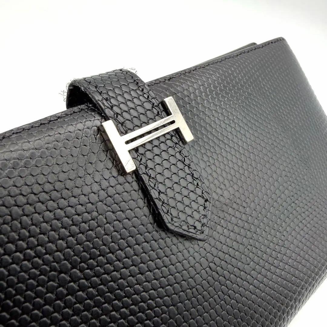 エルメス HERMES ベアン リザード 財布 □I刻印　ブラック　人気