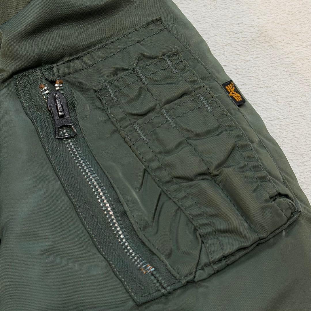 90s　アルファ　MA-1　USA製　セージグリーン　ロゴ　リバーシブル　XL