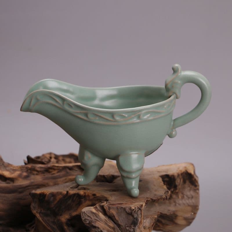 宋汝窯青釉竜柄公道杯   装飾品 現代工芸品 美術品 置物