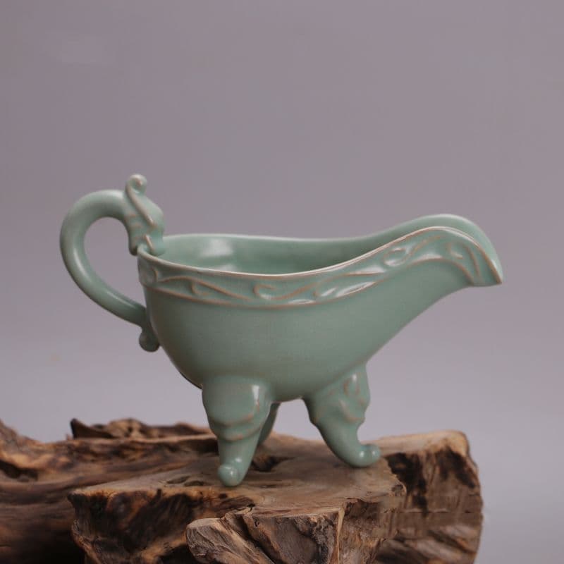 宋汝窯青釉竜柄公道杯   装飾品 現代工芸品 美術品 置物