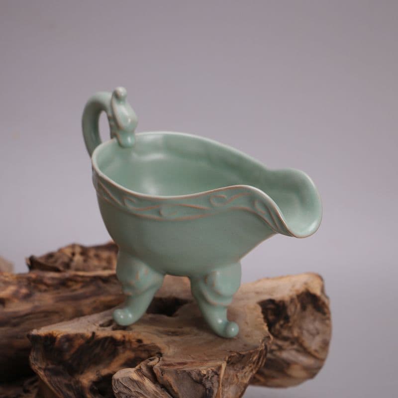 宋汝窯青釉竜柄公道杯   装飾品 現代工芸品 美術品 置物