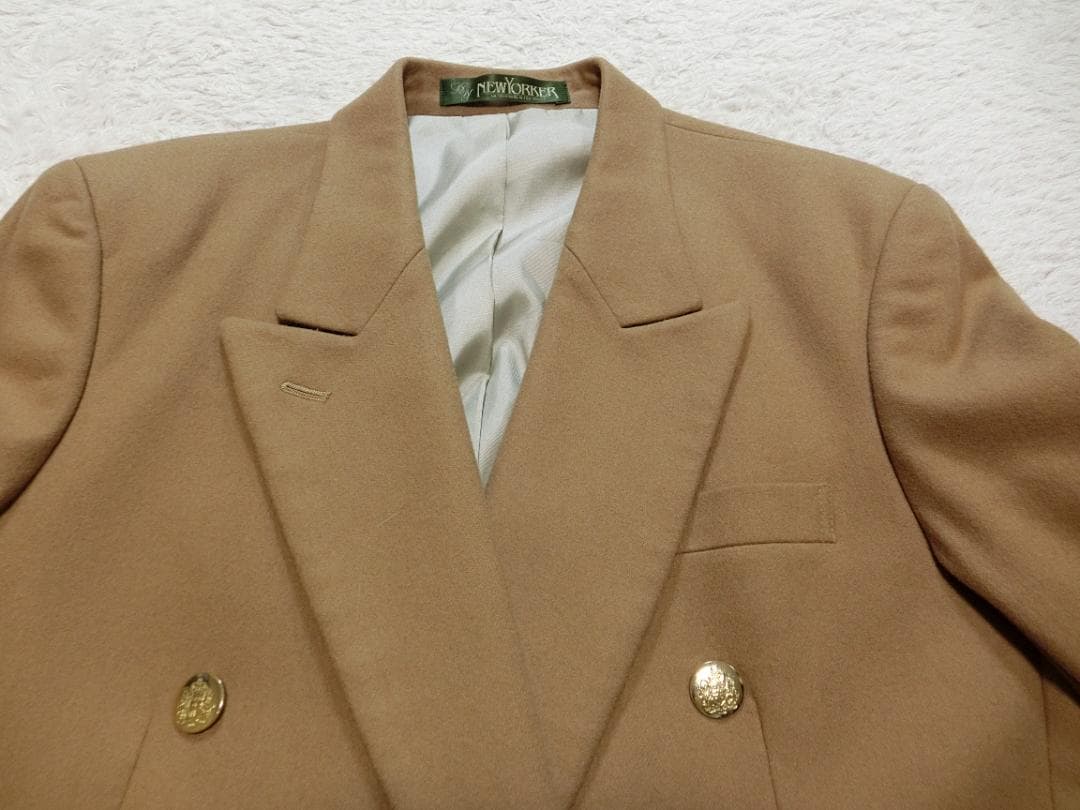美品　NEW YORKER　ダブル　金ボタン　カシミヤ混　ブレザー　キャメル　７
