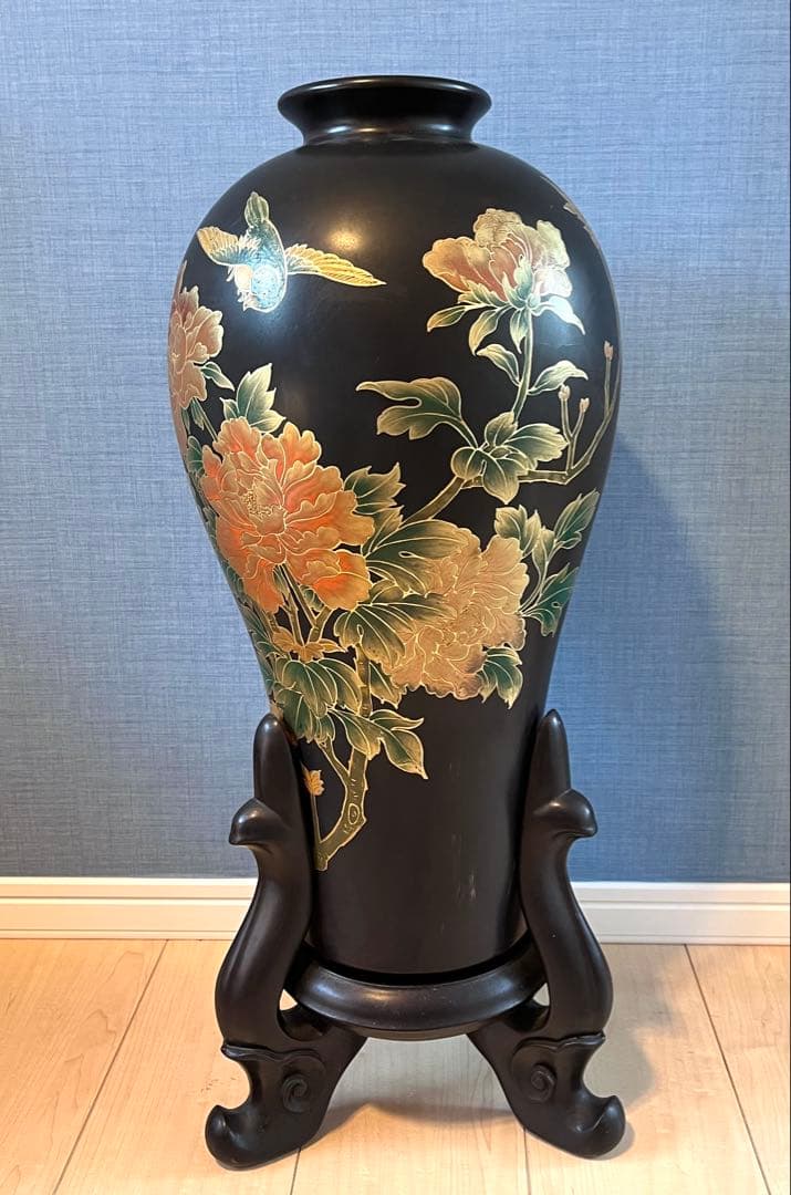 中国アンティーク台座付き木製花器