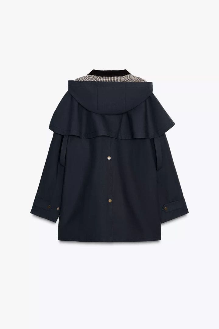 【2025即完売】ZARA コントラストラペルフード付きトレンチ