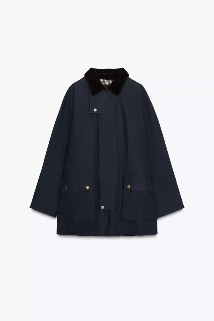 【2025即完売】ZARA コントラストラペルフード付きトレンチ