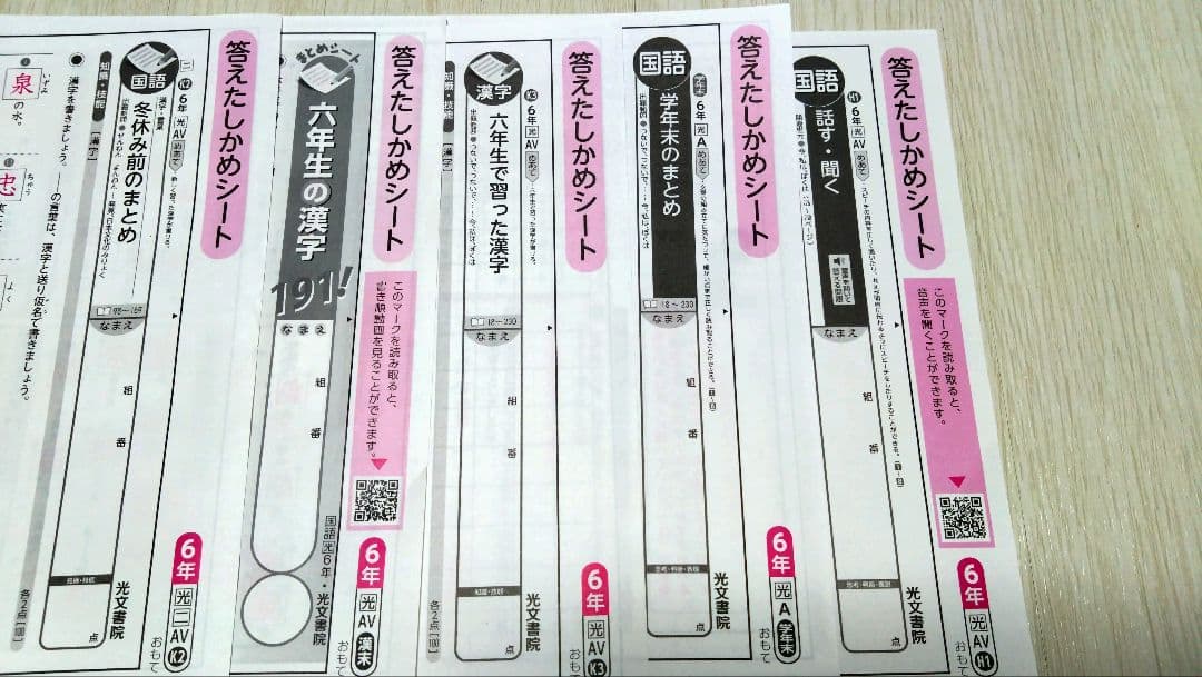 小学校6年　小6 国語　カラーテスト　答えたしかめシート
