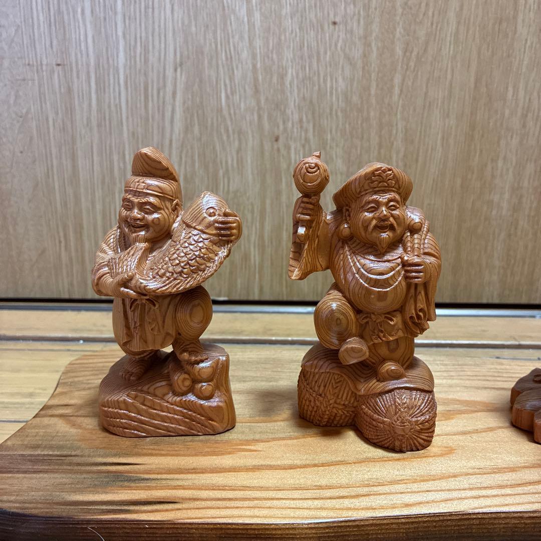 屋久杉　七福神 木製彫刻セット