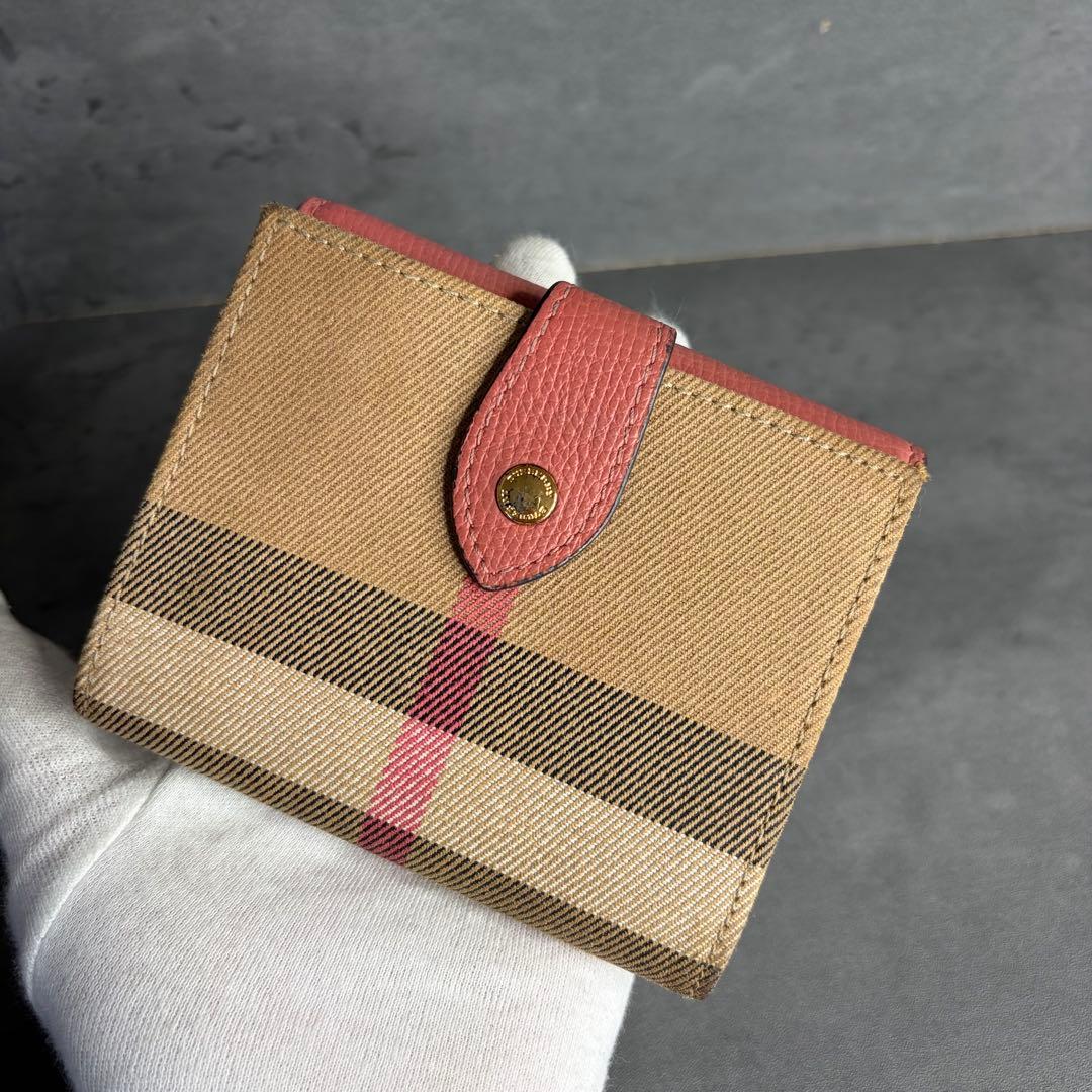 【美品】BURBERRY バーバリー 二つ折り財布 ノバチェック ピンク