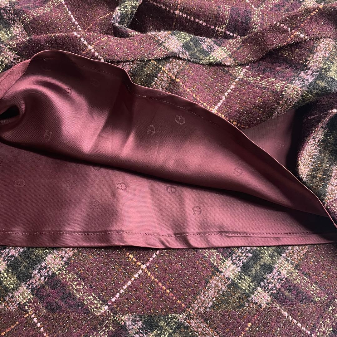 未使用タグ付き　アイグナー　AIGNER　ウールロングスカート　チェック柄