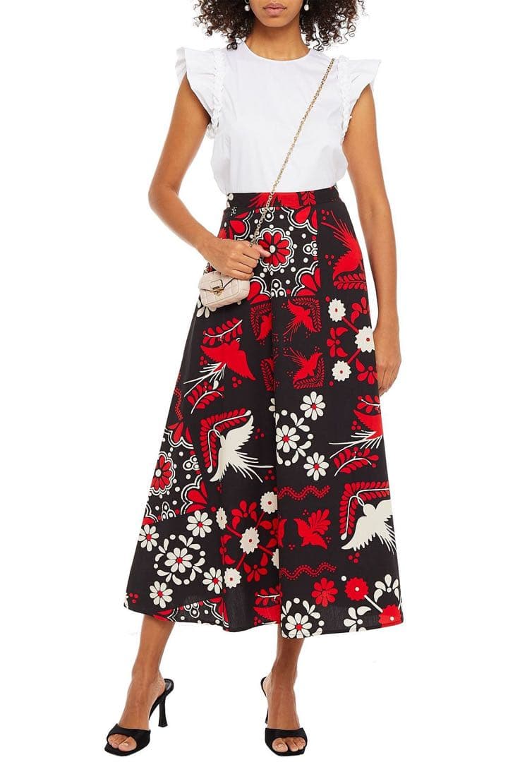 RED VALENTINO スカート　コットンボプリン　　プリント　黒　赤　白