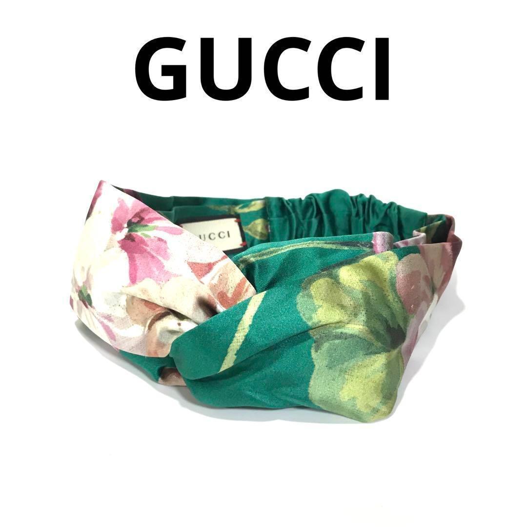 美品 GUCCI グッチ ヘアバンド ターバン 花柄 緑 ヘアアクセサリー