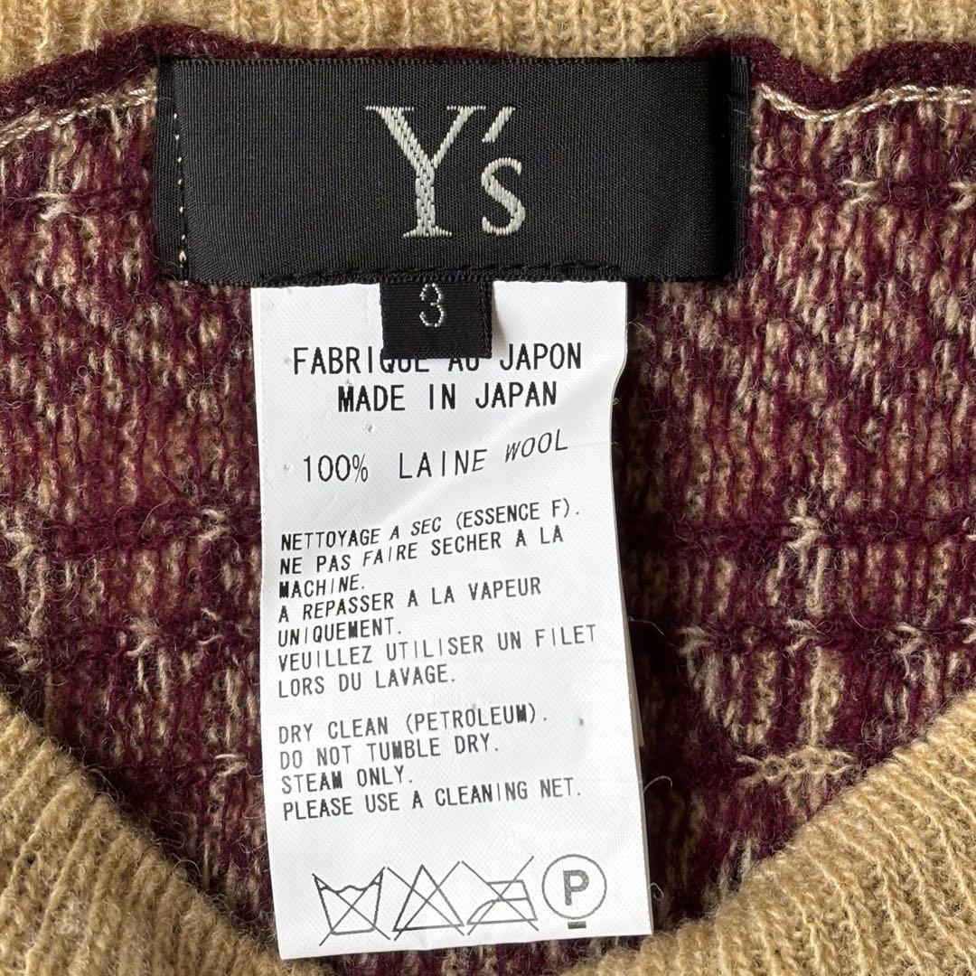 竹様　20FW　ワイズ Y's フェアアイル柄アシンメトリーニットカーディガン