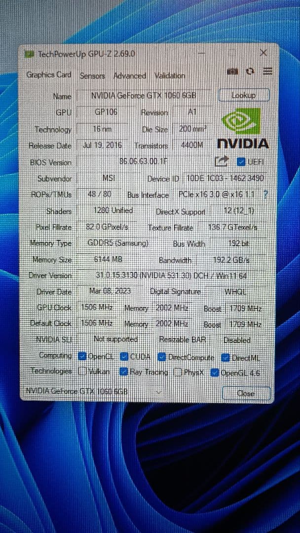 n*7様 【美品】NVIDIA GeForce GTX 1060 6GB MSI