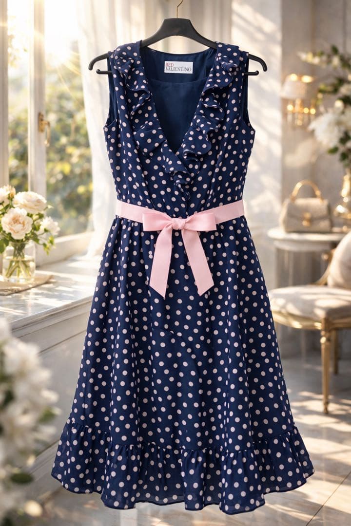 美品 RED VALENTINO ドットフリルワンピース リボン付