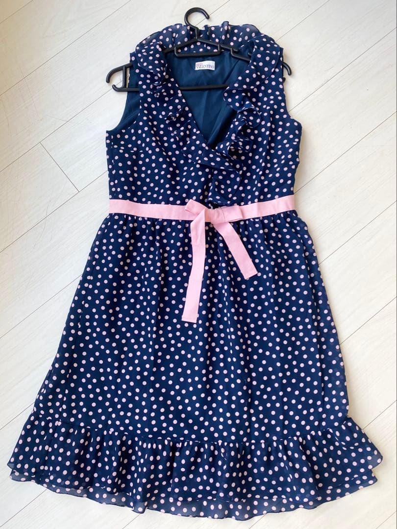 美品 RED VALENTINO ドットフリルワンピース リボン付